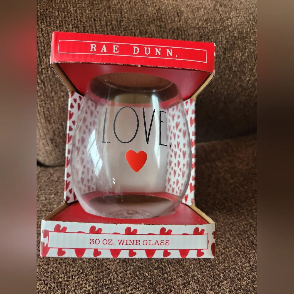 Rae Dunn Love Stemless Wine Glass New